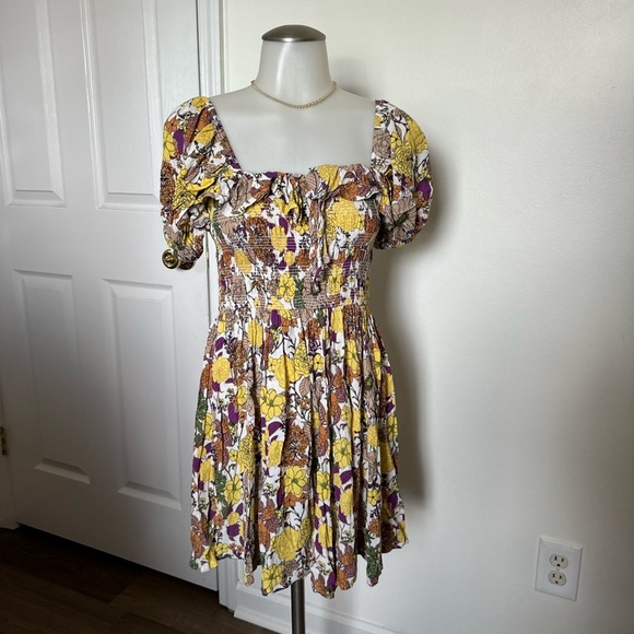Skylar + Madison Strapless yellow floral spring dress medium - Picture 1 of 5